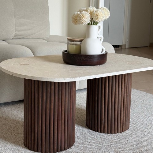Table basse ovale - travertin, et