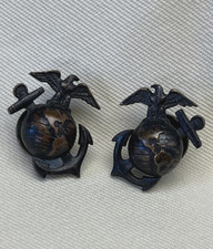 US WW2 Marine Corps Collar EGA Eagle Globe Anchor Collar Pins, Pair Left & Right
