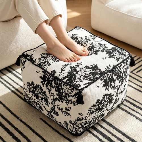 Qixovyn chenille square pouf - qixovyn,