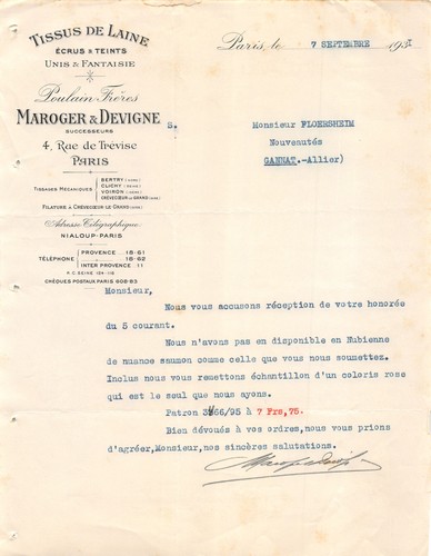 Invoice 1931 wool - 1931, fabrics