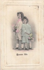 CP GOOD PARTY RELIEF FRAME LITTLE GIRL BOY BACK TO BACK BASKET FLOWERS - 36335