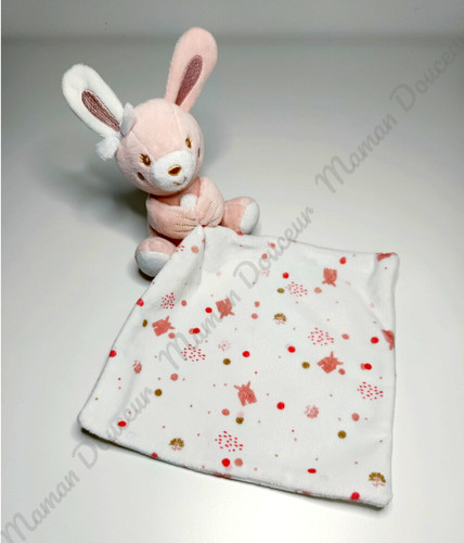 Doudou plat peluche lapin rose - plat,