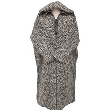 Djellaba À Capuche En Laine Épaisse Noir Et Blanc De Longueur 3/4