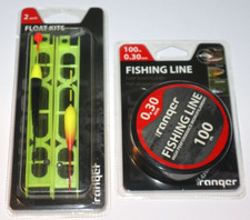 Set Lot 2 Ligne Pêche Flotteurs + Bobine Crain Nylon 0,30 mm x 100 m
