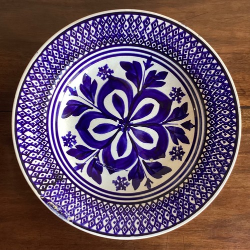 Plat rond ancien - , bleu