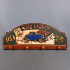 Patères Bois Enseigne Publicité USA Main Street Chicago To L.A.Vintage