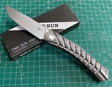 TWOSUN FOLDER KNIFE TITANIUM HANDLE 14C28N STONEWASH EDGE TS470-14C28N-StoneWash