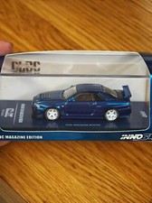 Inno64 Nissan Skyline GTR R34 Blue Chrome Carbon CLDC Edition white wheels