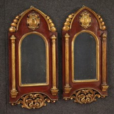 Paire de miroirs neo-gothique en bois laqué doré meubles 20ème siècle