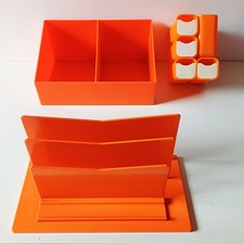 Lot Brocante Vintage Plastique Orange Special Bureau, Annees 70's