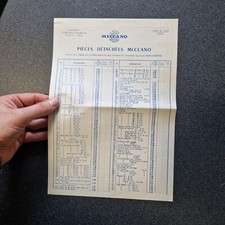MECCANO 1958 B ( détail ) TARIF GENERAL DES PIECES MECCANO