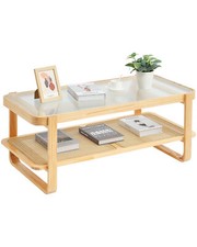 VEVOR Table Basse Rectangulaire en Rotin à 2 Niveaux 115 cm Meuble pour Salon
