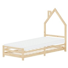 Lit d'enfant design maison avec matelas sommier cadre en bois naturel 90x200 cm