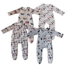 Baby Boys Western  Cows Zip Footed Sleeper Romper