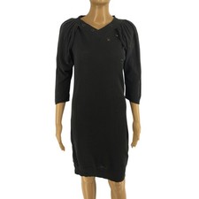 Religion Femme Noir Col V 100% Coton Demi Manches Robe Pull Taille 3/L