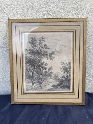 Gravure paysage encadrée - gravure,