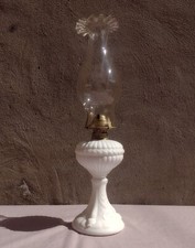 Antique 19th Cent French Portieux Vallerysthal White Opaline Milk Glass Oil Lamp