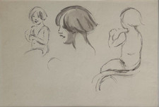 GCE30-DESSIN ORIGINAL-AU LAVIS DE GRIS-VICTOR PROUVÉ-ÉTUDE DE PETITE FILLE-1910