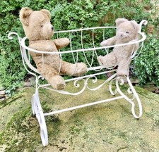 OLD LARGE CRADLE DOLL WROUGHT IRON RIVET TOY DECORATION CRADLE CIRCA 1920
