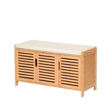 Armoire à chaussures en bambou avec banquette banc à chaussures avec 3 compar...