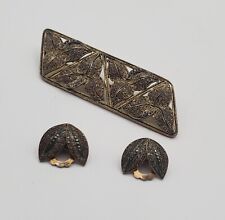 Original Theodor Fahrner Sterling Marcassite Brooch & Clip Earrings Signed 