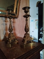 Pair of bronze candle holders foliage decor 19th century