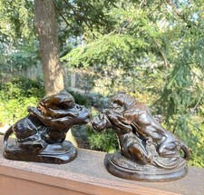 Vintage Cast Metal Sculpture Bookends, Big Cats Panther by Kronheim & Oldenbusch