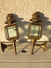 Antique Pair of 4-Sided Brass Carriage Lanterns Early 20th Century