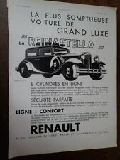 RENAULT REINASTELLA grand luxe 161 + BOTTIN MONDAIN advertising paper ILLUSTRATION 1931
