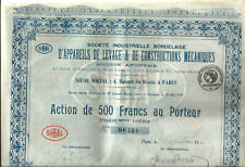 Paris et Bordeaux 1920. Action 500 Francs. Lifting equipment.