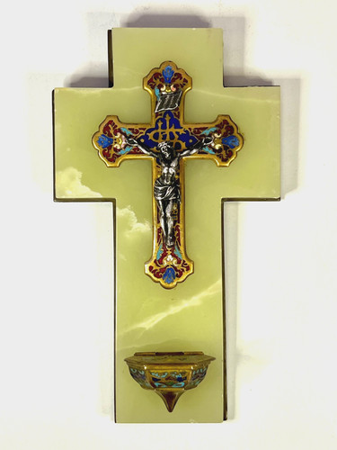 Christ bénitier ancien émaux - christ,