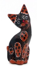 Chat bengal panthère léopard en bois sculpté et peint artisanat Bali 12 cm