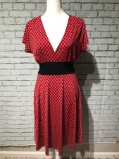 Janette Women Red/Black Tie Waist Tunic Check Short Sleeve Dress sz: L/Grande