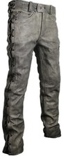 Lace Up Leather Pants Biker Jeans Biker Pants Vintage Gray Leather Jeans Motorcycle Chopper