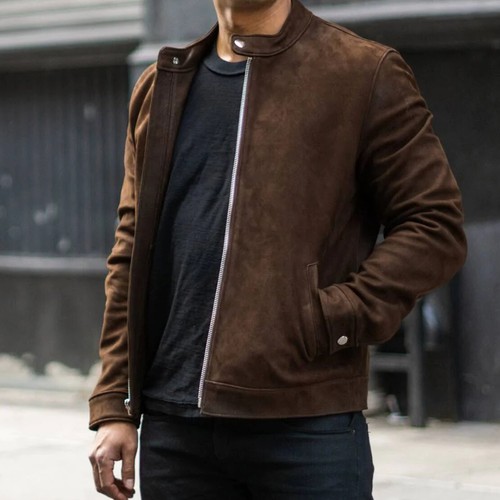 Hommes daim marron veste cuir - hommes,