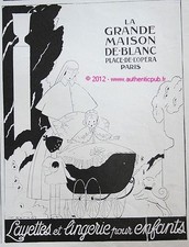 1925 FRENCH AD LA GRANDE MAISON DE WHITE BABY LAYETTE STROLLER AD PUB