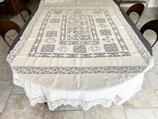Nappe XIXem en lin et broderie