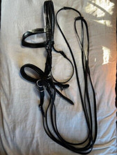 Transcend Extra Full Bitless Bridle Black Leather V Browband Dressage, Reins NEW