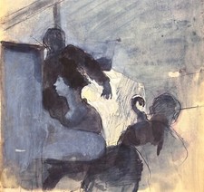 Beautiful old drawing Jean Terles pianist cello concert cabaret PARIS 1920