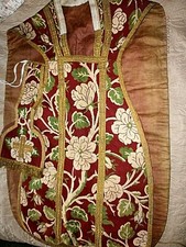 OLD CHASUBLE+HANDLE/FULLY EMBROIDERED/18TH CENTURY/PRIEST/RELIGIOUS/CHURCH