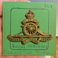 WW1 Royal Artillery Service Cap Badge, KC, Slider, Genuine, Exceptional Cond.