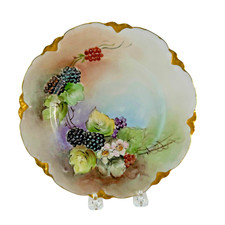 Hand Painted MZ Austria Plate 1909 Blackberry Blossoms Vine Gold Border 8.5"
