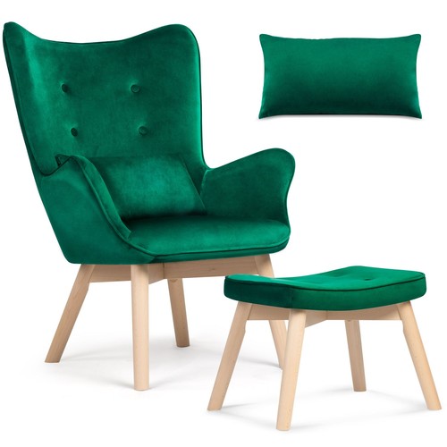 Fauteuil bergere velours vert