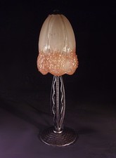 HETTIER & VINCENT ET MULLER FRÈS: LAMPE ART DÉCO FER FORGÉ & TULIPE SIGNÉE 1930