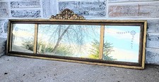 Vintage 3 Panel Floral Etched Wood Gesso Buffet Mantle Wall Mirror