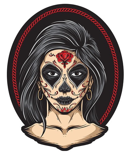 Visage femme tatouee - visage, rose