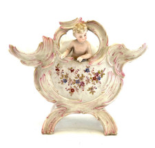 Ancienne jardiniere vide poche vase à décor de putti porcelaine allemande