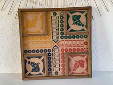 7⚜️ Antique Wooden Game Board Game Tray Small Horses Vintage Authentic