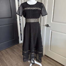 Maje Rome Black Lace Overlay A-line Midi Dress Size L