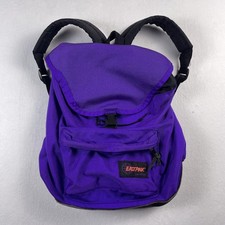 Vtg 90s Eastpak Backpack Purple Black Leather Bottom USA Travel School Book Bag